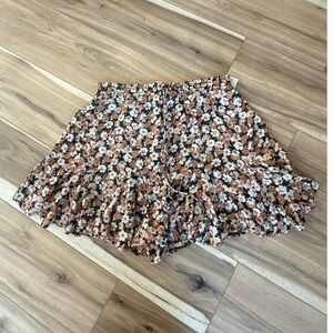 Floral Print Ruffle Hem Mini Skort Waistband elastic Drawstring‎ Lightweight M